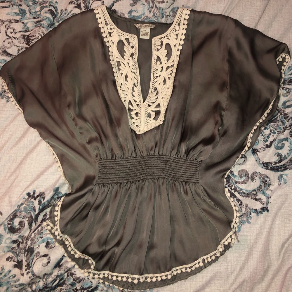 Gray Peplum Top with Lace Details